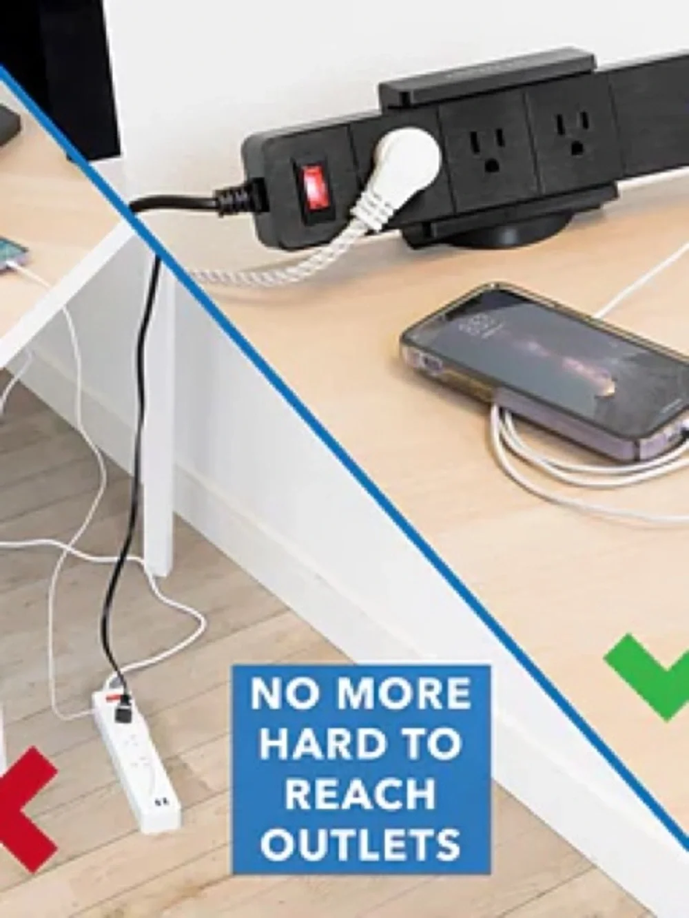 Black Desktop Power Strip with USB Charging Ports